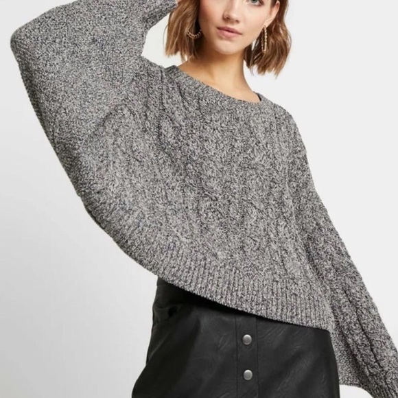🛍️Topshop Cable Knit Crew Neck Cropped Sweater M/L in BatWing Sleeves - Picture 1 of 10